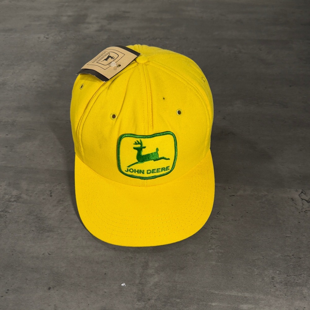 Vintage 80s John Deere Snapback Hat Yellow Logo‎ Patch Made in USA Trucker Cap